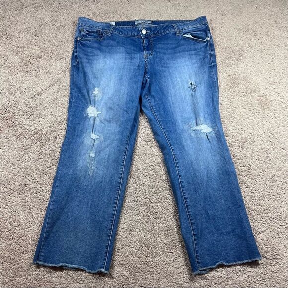 torrid Denim - Torrid Jeans Womens Blue Denim Boyfriend Distressed Straight Leg Stretch Size 20